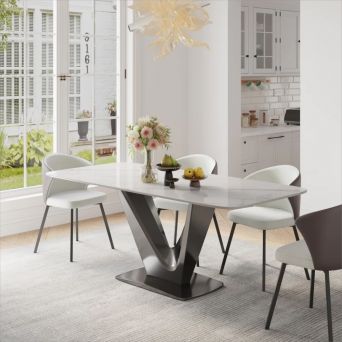 Gun Grey PVD Coated Marble Dining Table - 4/6/8 seater